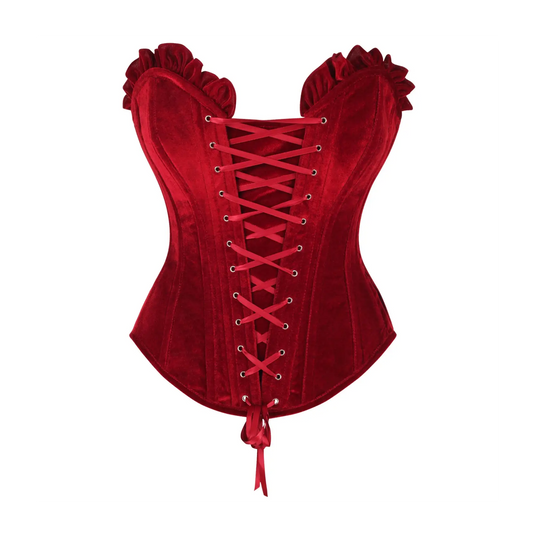 Dark Red Velvet Lace-Up Steel Boned Overbust Corset image 0