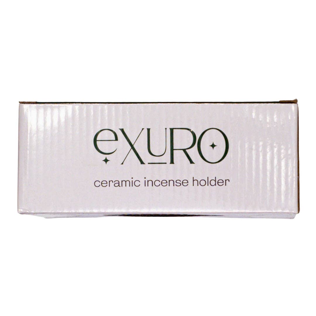 Exuro Ceramic Incense Holder Black packaging box showcasing a sleek and modern design