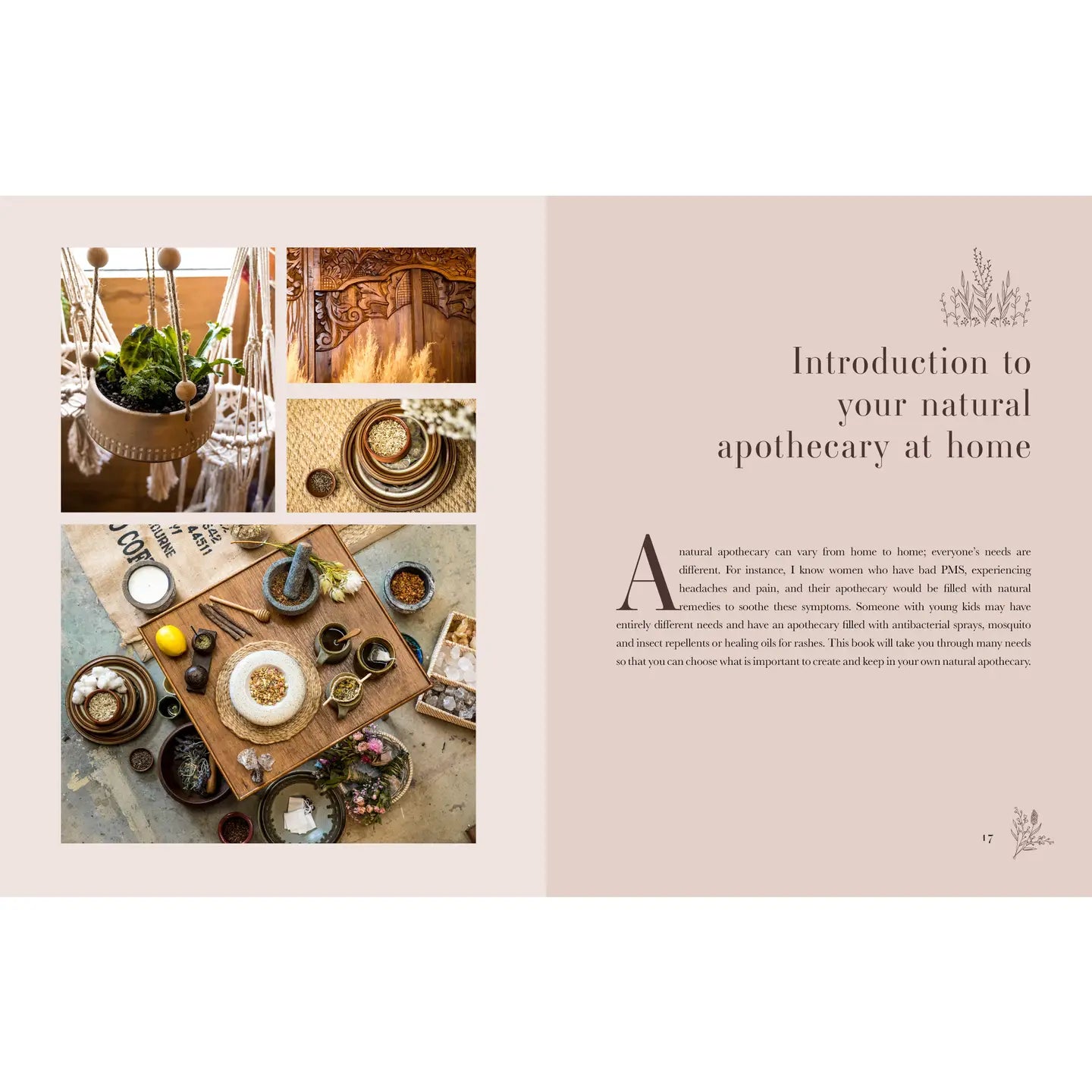 Introduction to your natural apothecary book featuring herbal arrangements and home remedies
