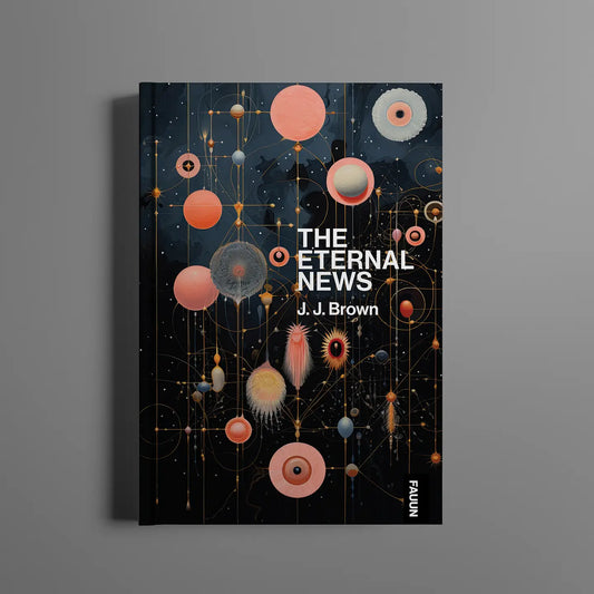 The Eternal News J. J. Brown hardcover book featuring a colorful abstract cover design