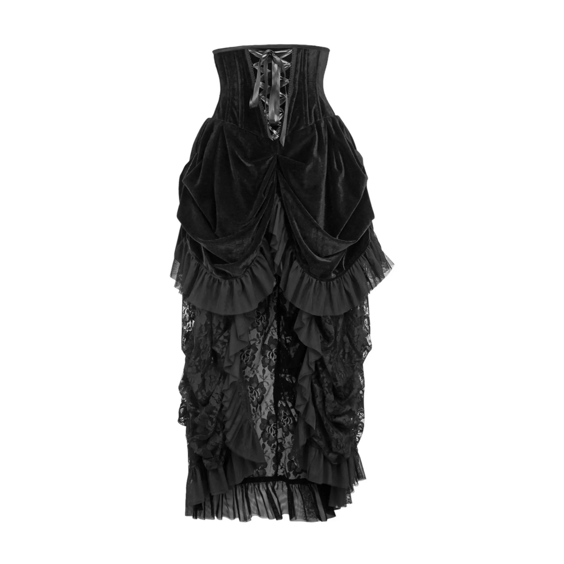 Steel Boned Black Velvet Victorian Bustle Underbust Corset Dress image 0