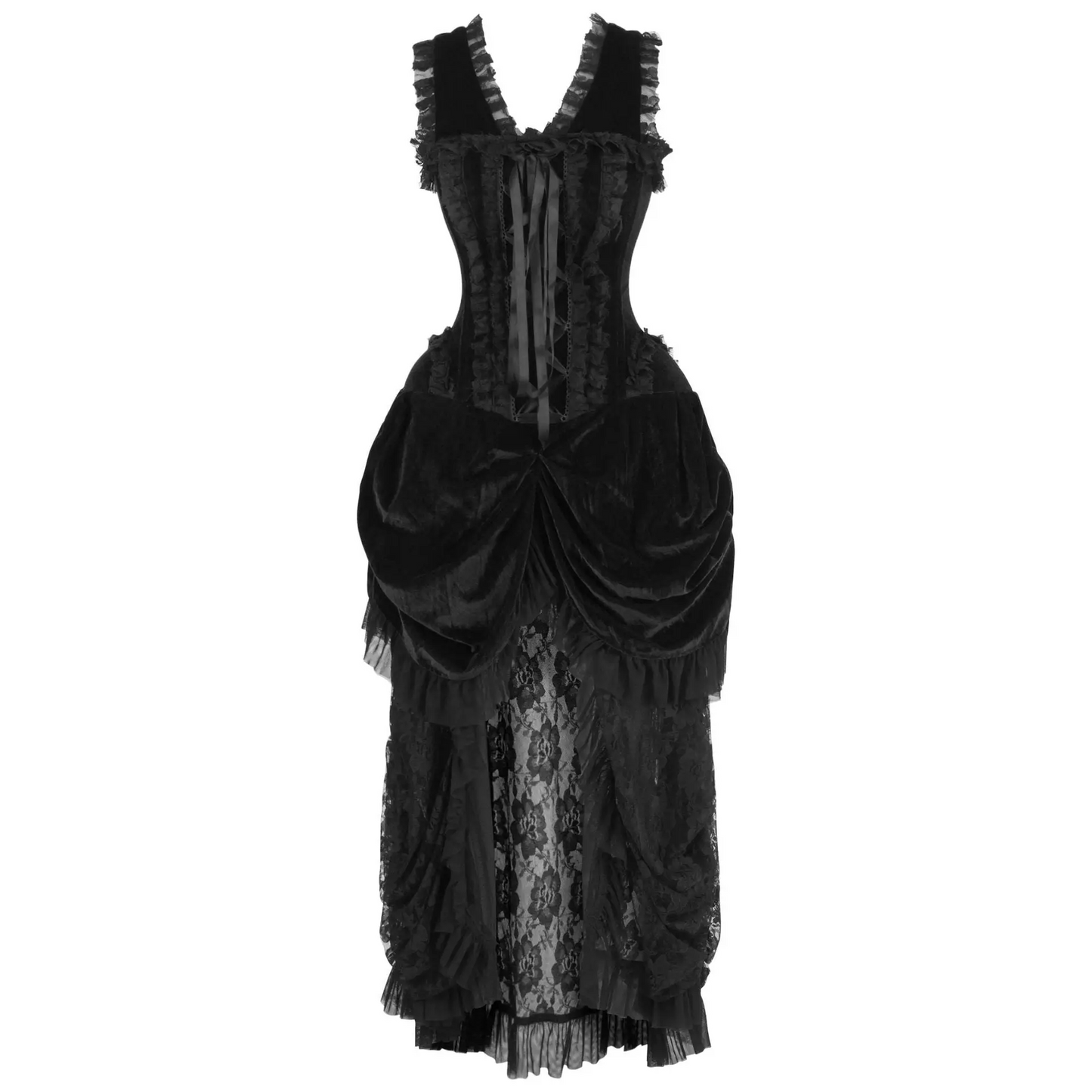 Steel Boned Black Velvet Victorian Bustle Corset Dress image 0