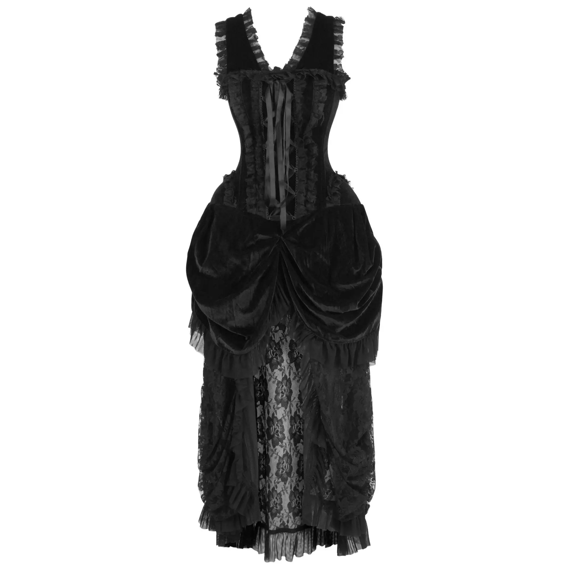 Steel Boned Black Velvet Victorian Bustle Corset Dress image 0