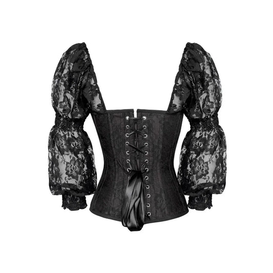 Black W/Black Lace Steel Boned Long Sleeve Corset image 1