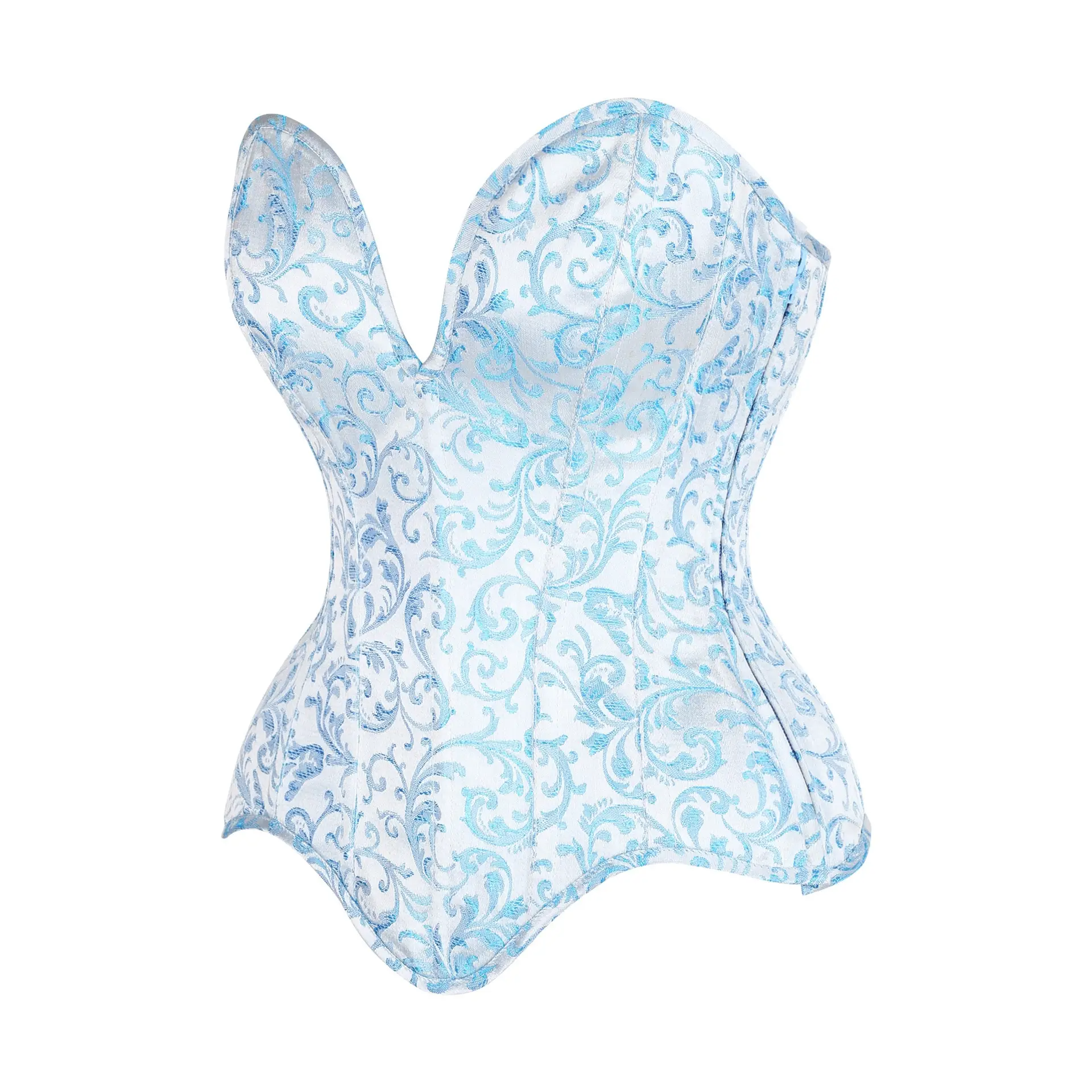 Steel Boned Blue Brocade Plunge Overbust Corset Top image 1