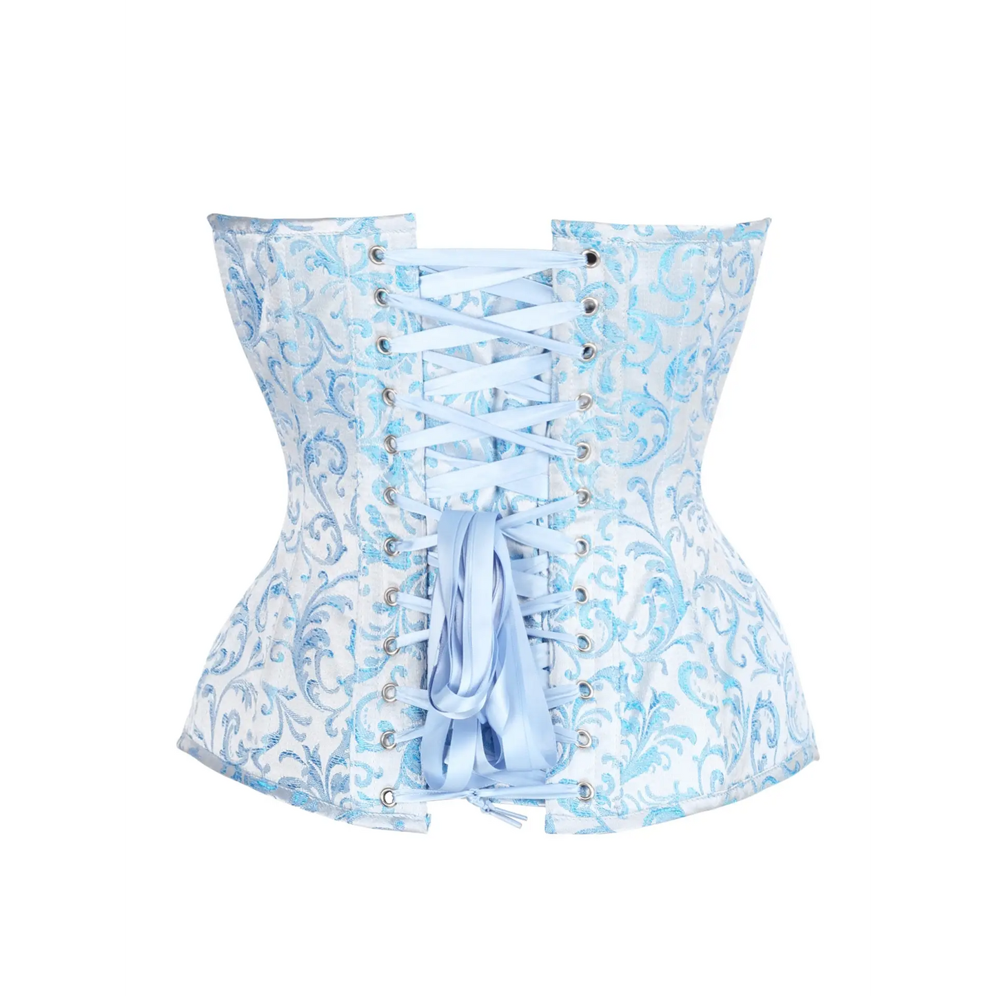 Steel Boned Blue Brocade Plunge Overbust Corset Top image 2