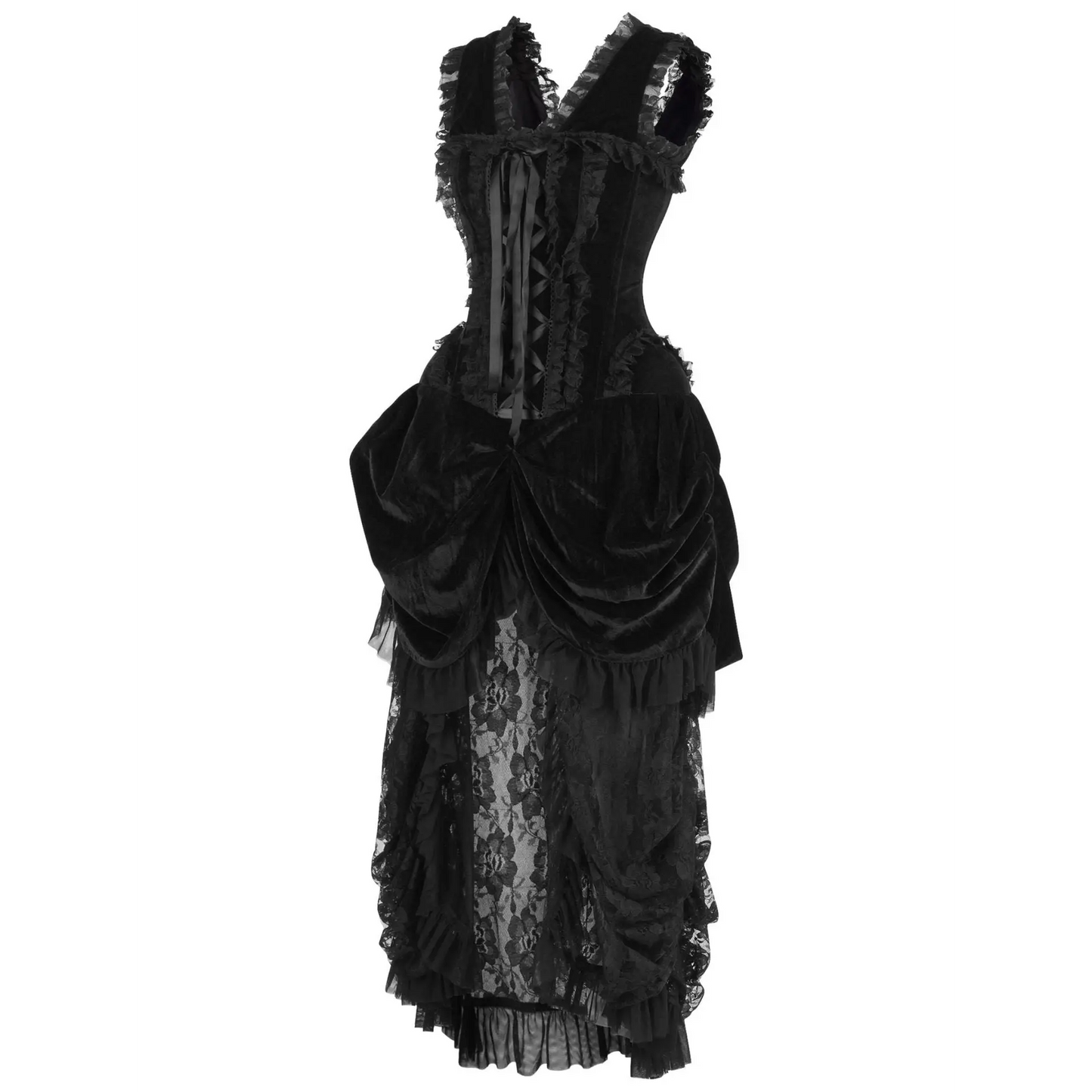 Steel Boned Black Velvet Victorian Bustle Corset Dress image 1