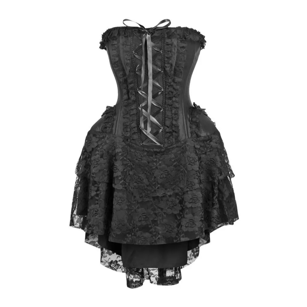 Steel Boned Strapless Black Lace Victorian Corset Dress image 0