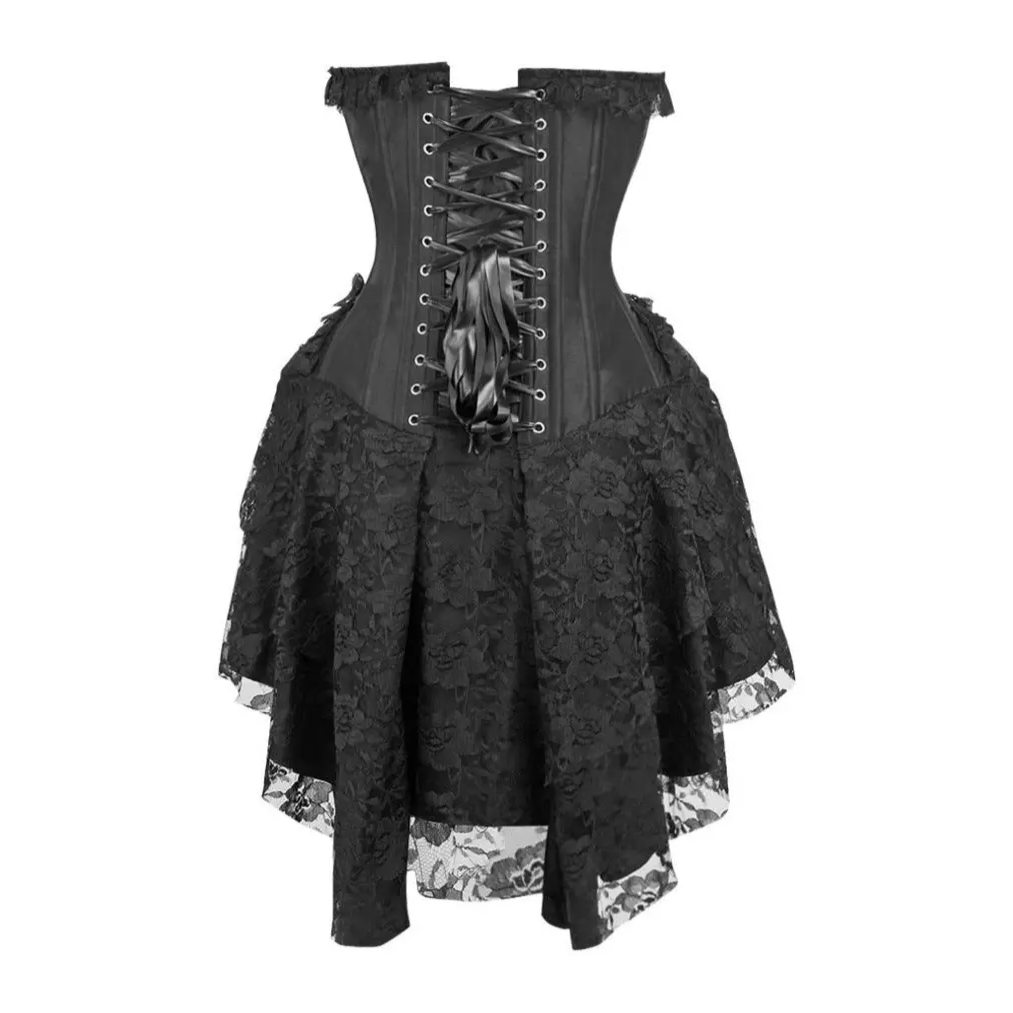 Steel Boned Strapless Black Lace Victorian Corset Dress image 2