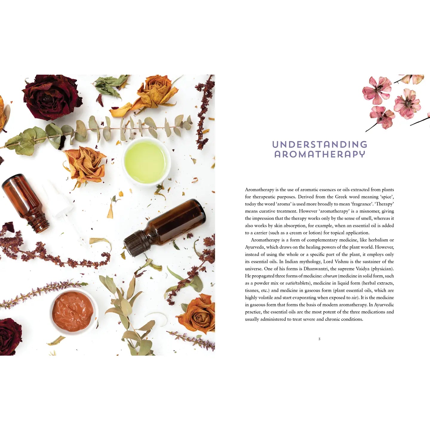 Ayurvedic aromatherapy healing book featuring essential oils and herbal ingredients for wellness