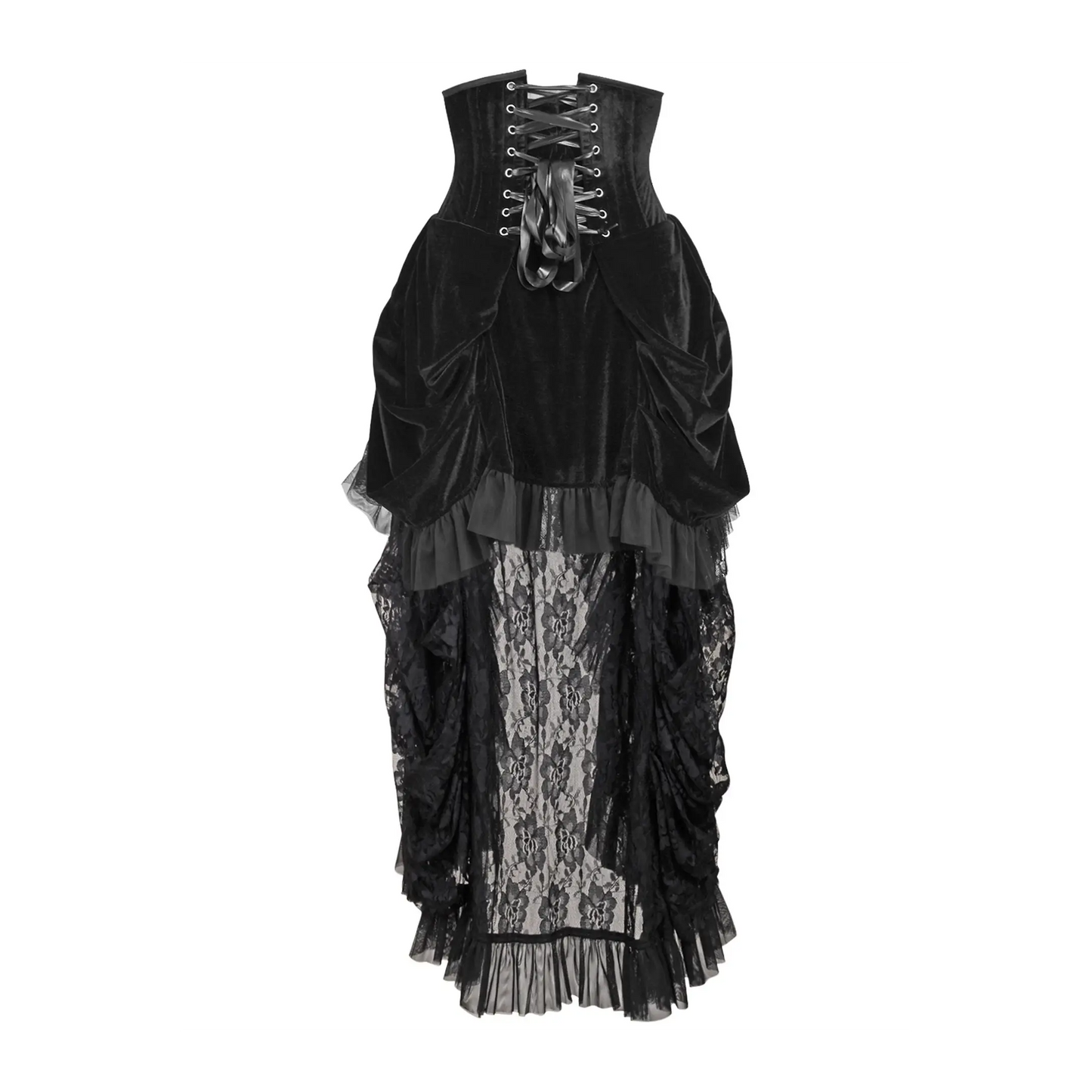 Steel Boned Black Velvet Victorian Bustle Underbust Corset Dress image 2