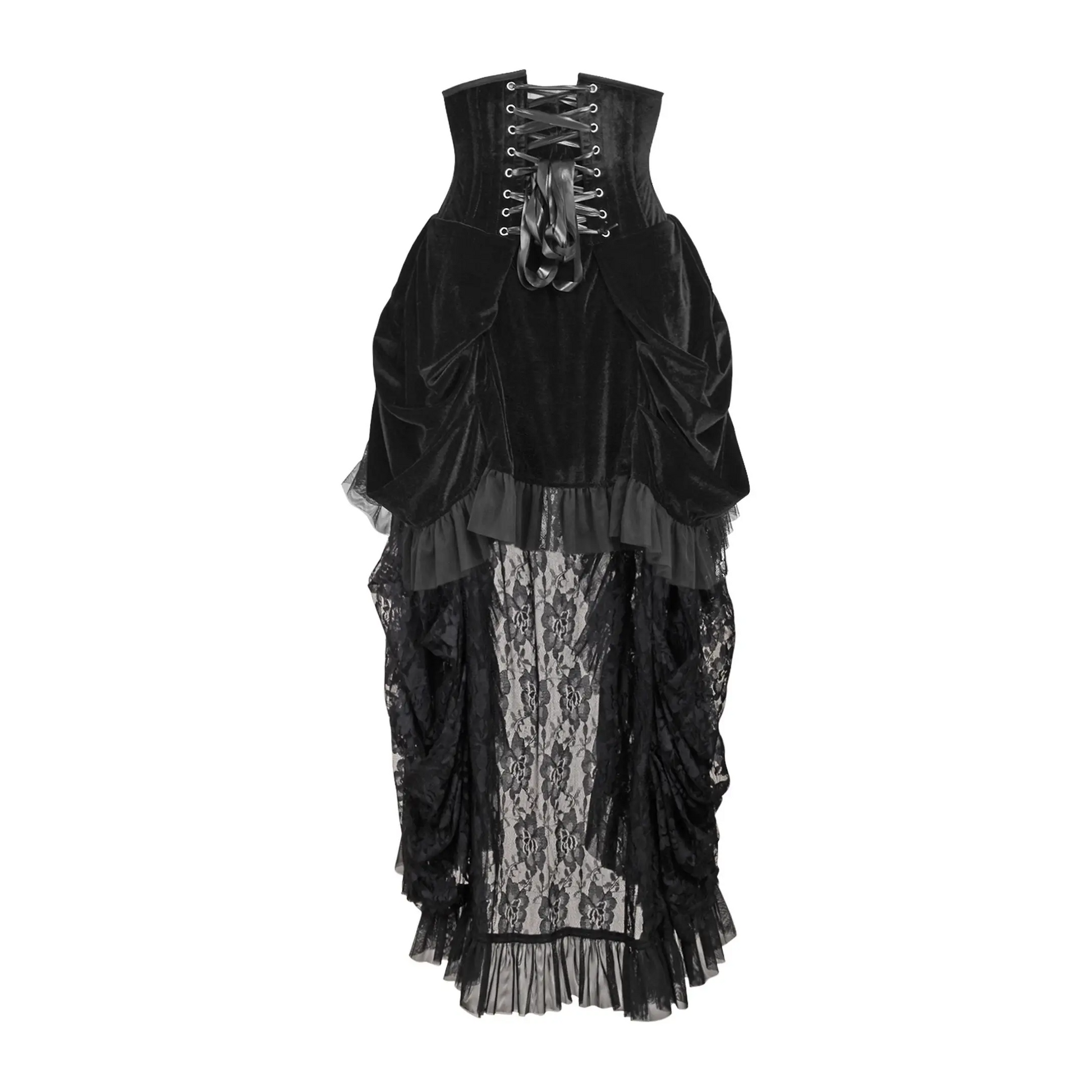 Steel Boned Black Velvet Victorian Bustle Underbust Corset Dress image 2