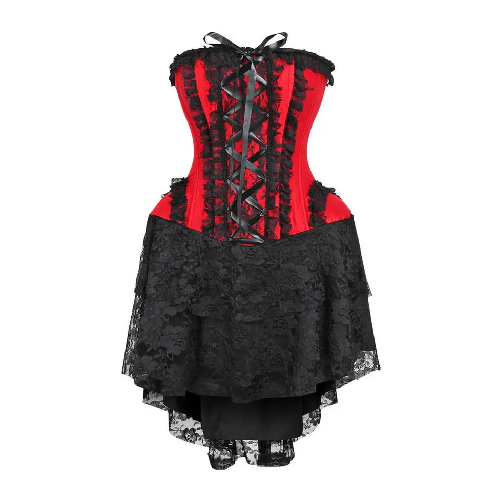 Steel Boned Strapless Red/Black Lace Victorian Corset Dress image 0