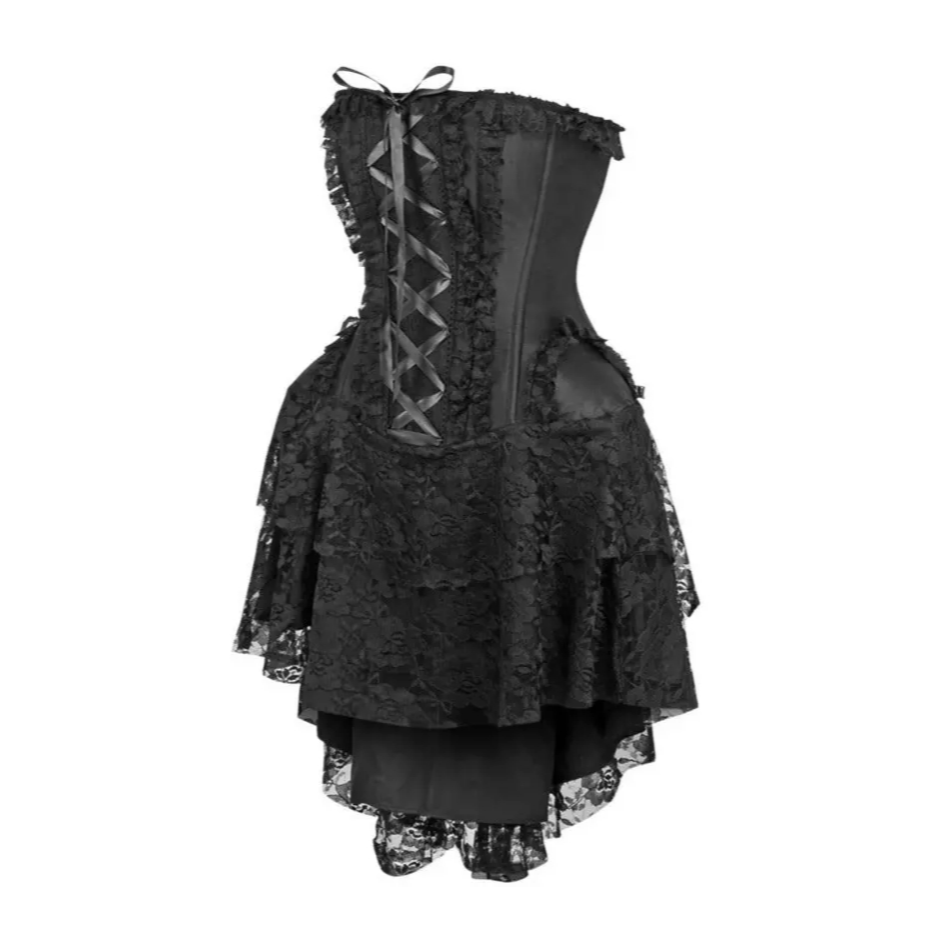 Steel Boned Strapless Black Lace Victorian Corset Dress image 1