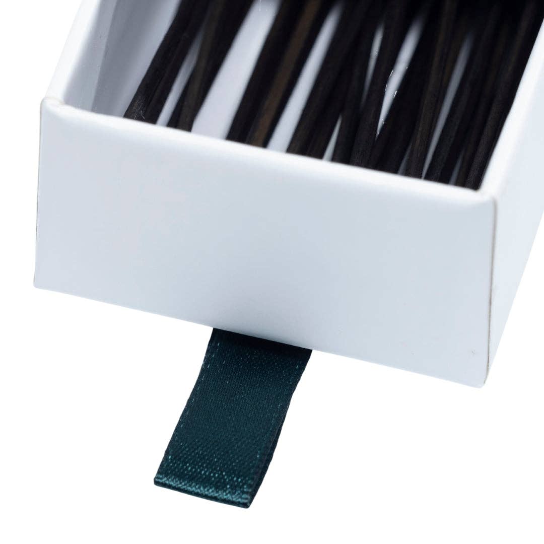 Exuro Incense Sticks in a sleek white box with a teal pull tab for easy access