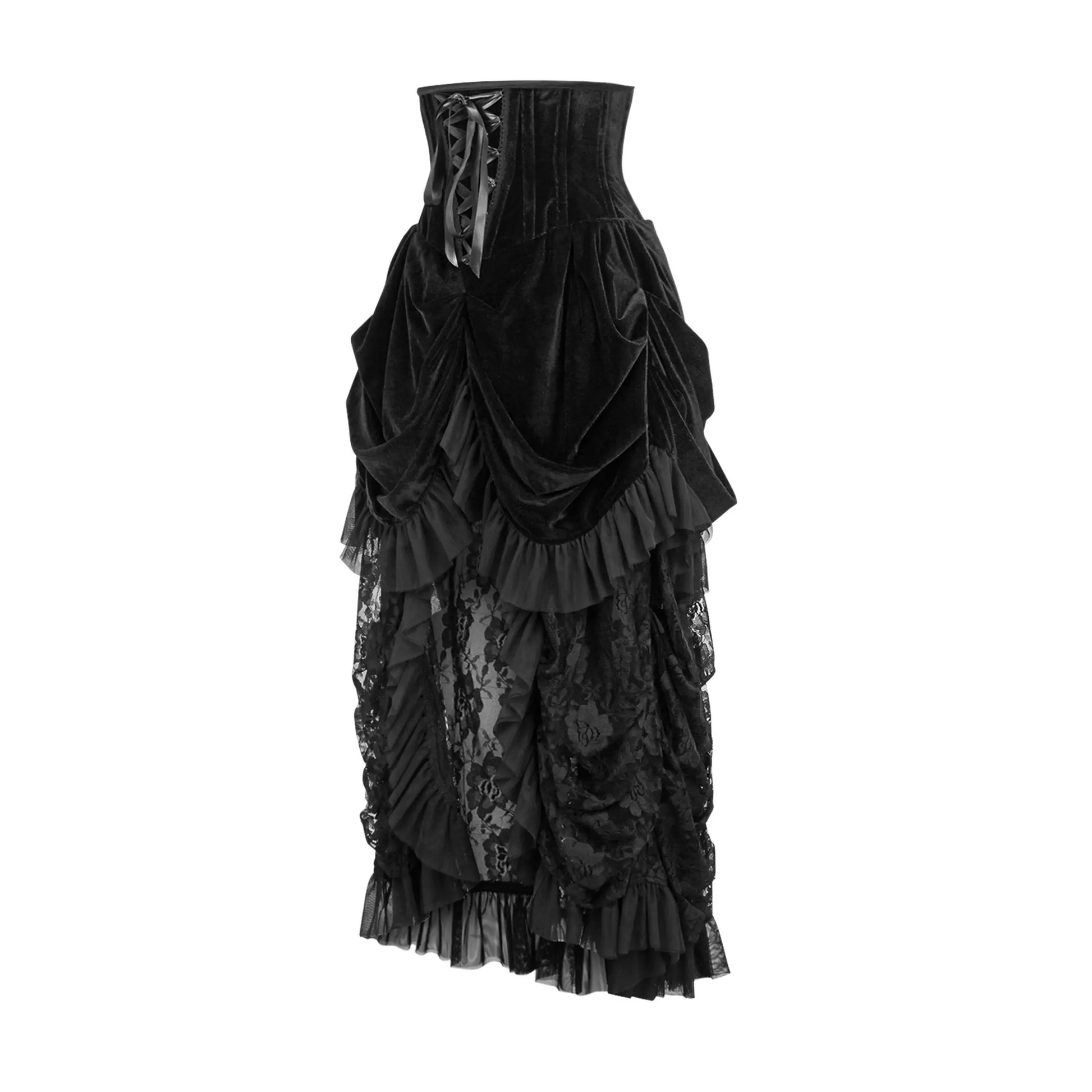 Steel Boned Black Velvet Victorian Bustle Underbust Corset Dress image 1