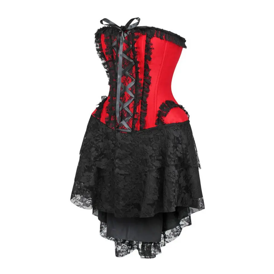 Steel Boned Strapless Red/Black Lace Victorian Corset Dress image 1