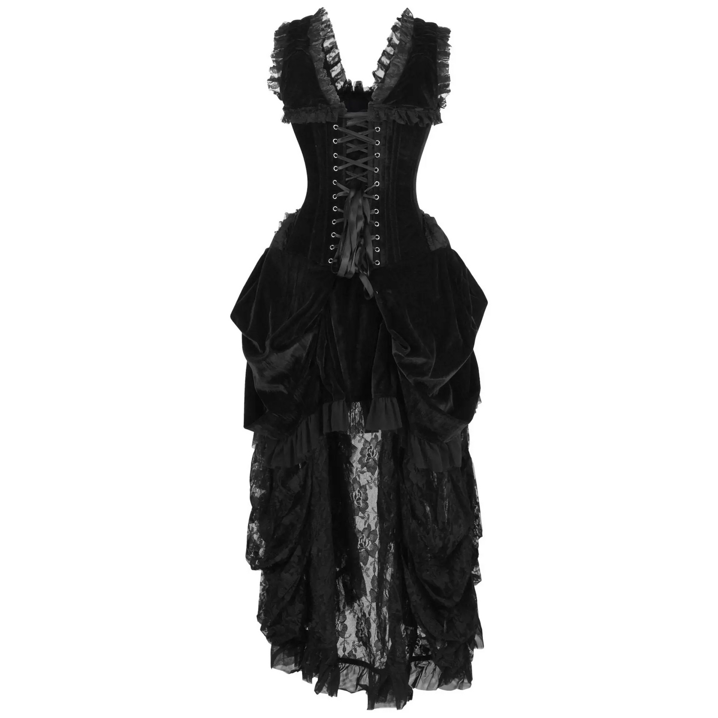 Steel Boned Black Velvet Victorian Bustle Corset Dress image 2