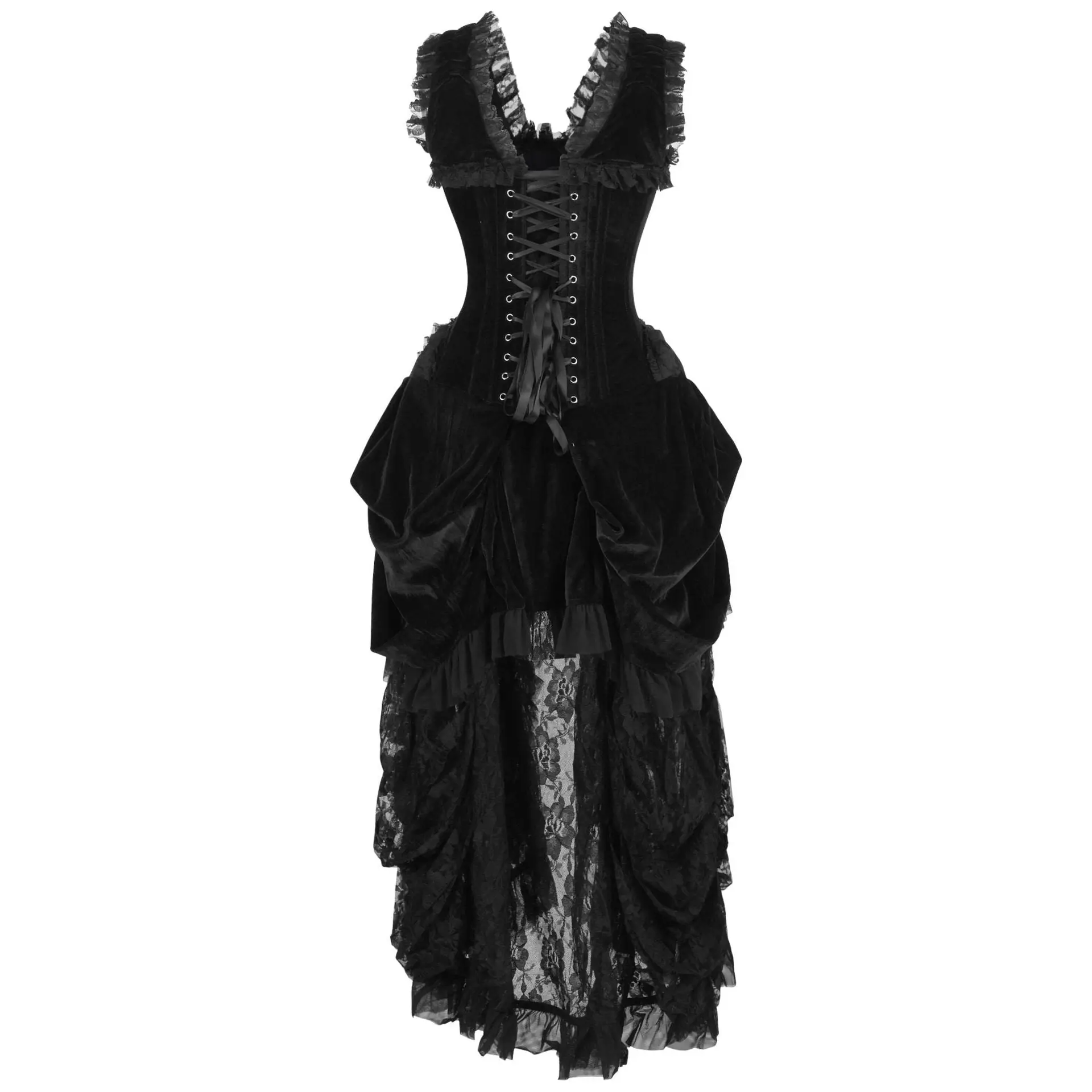 Steel Boned Black Velvet Victorian Bustle Corset Dress image 2
