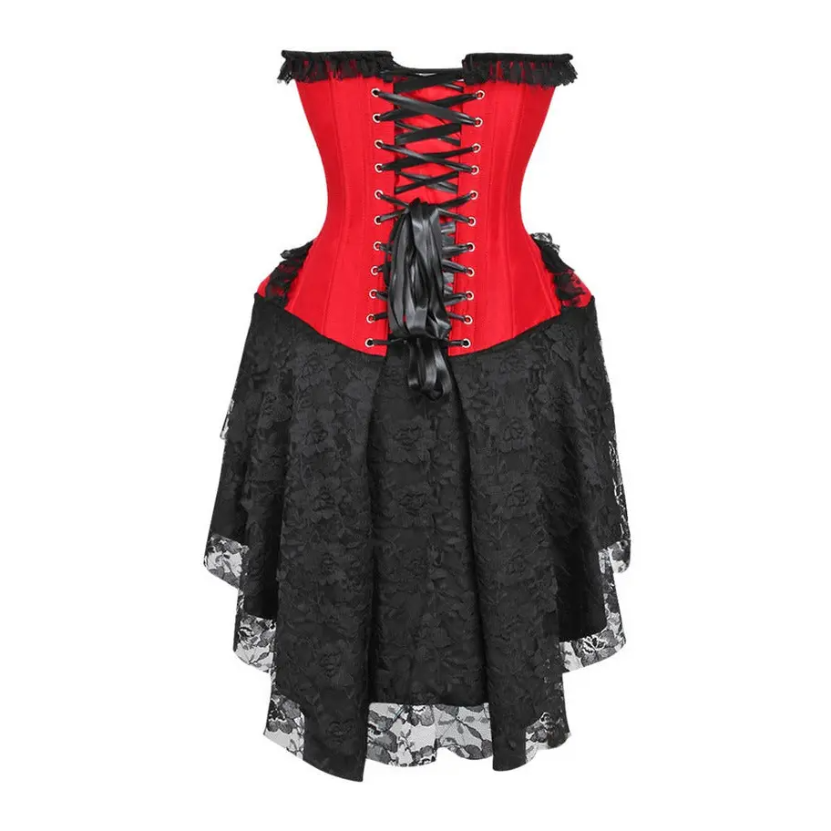 Steel Boned Strapless Red/Black Lace Victorian Corset Dress image 2