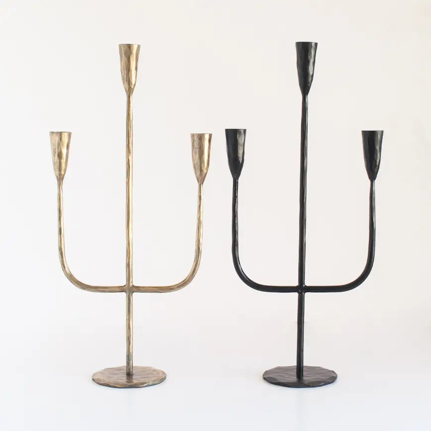 Gothic iron candelabra set in gold and black colors, perfect for elegant home decor