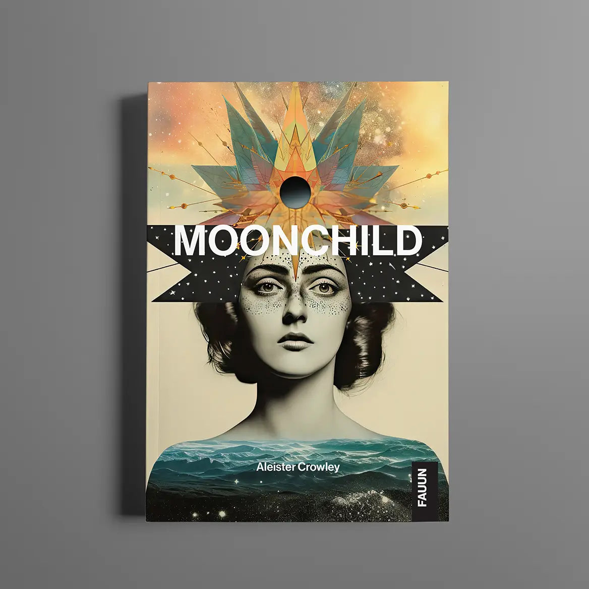 Moonchild by Aleister Crowley book cover featuring a mystical design with a woman's portrait