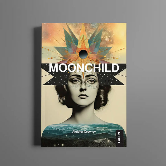 Moonchild by Aleister Crowley book cover featuring a mystical design with a woman's portrait
