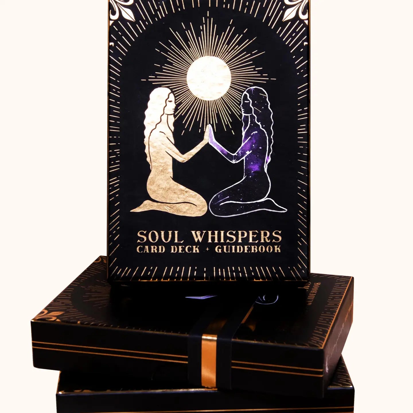 Soul Whispers Gold Foiled 33 Card Deck with Guidebook featuring mystical artwork and elegant design